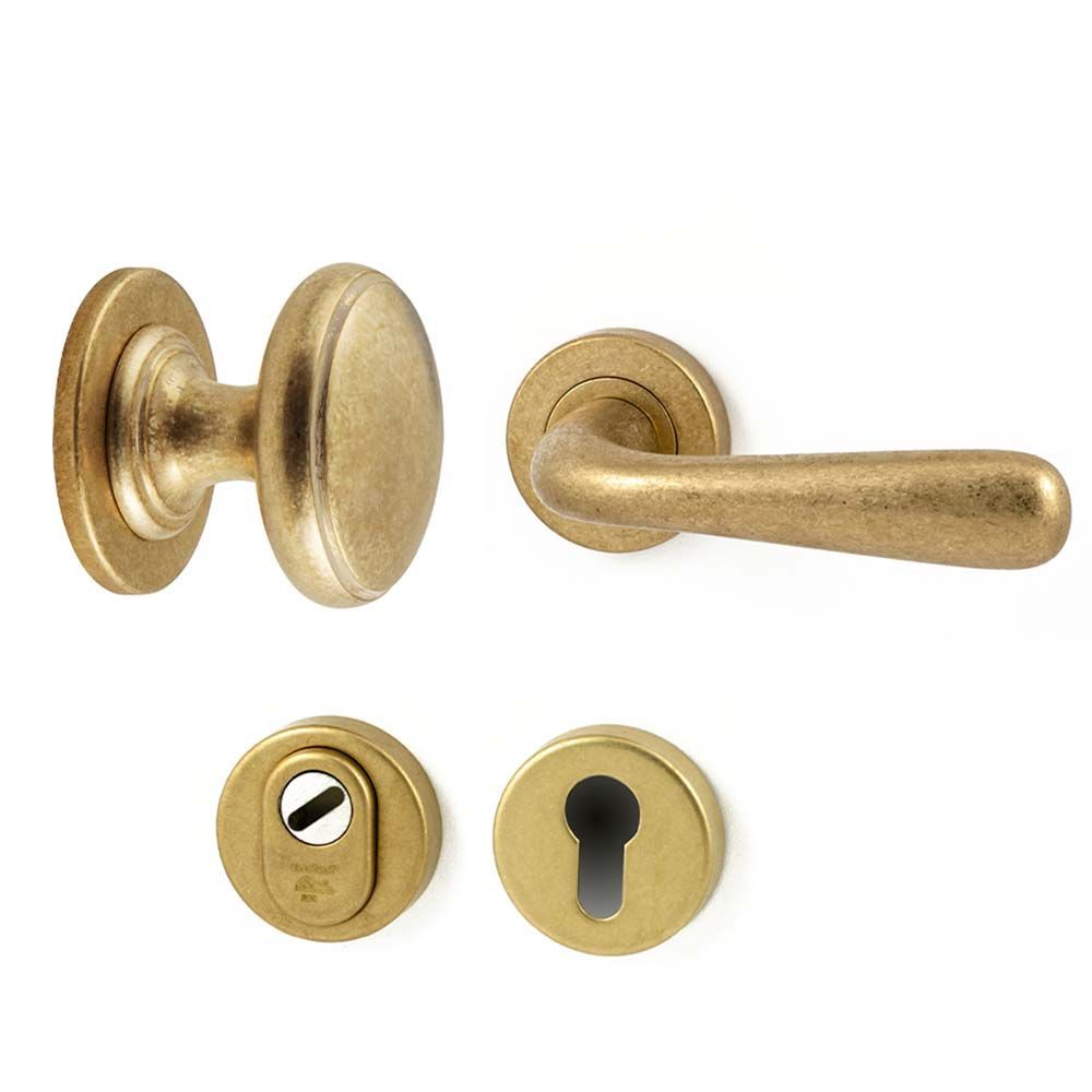 Voordeurset Silvia 3-delig messing getrommeld - rechtswijzend