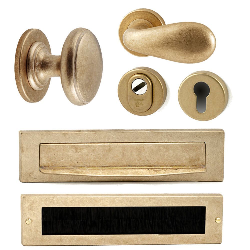 Voordeurset Olympia compleet messing getrommeld - linkswijzend