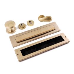 Voordeurset Olympia compleet messing getrommeld - rechtswijzend