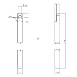 Intersteel set kruk-espagnolet incl. stangenset 2x125cm - messing ongelakt