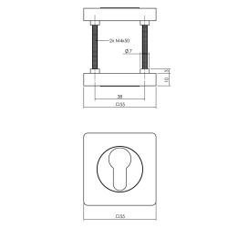 Intersteel cilinderrozetten vierkant 55x55x10mm met nokken - antraciet