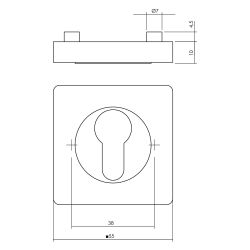 Intersteel cilinderrozetten vierkant verdekt 53x10mm met nokken chroom/nikkel mat