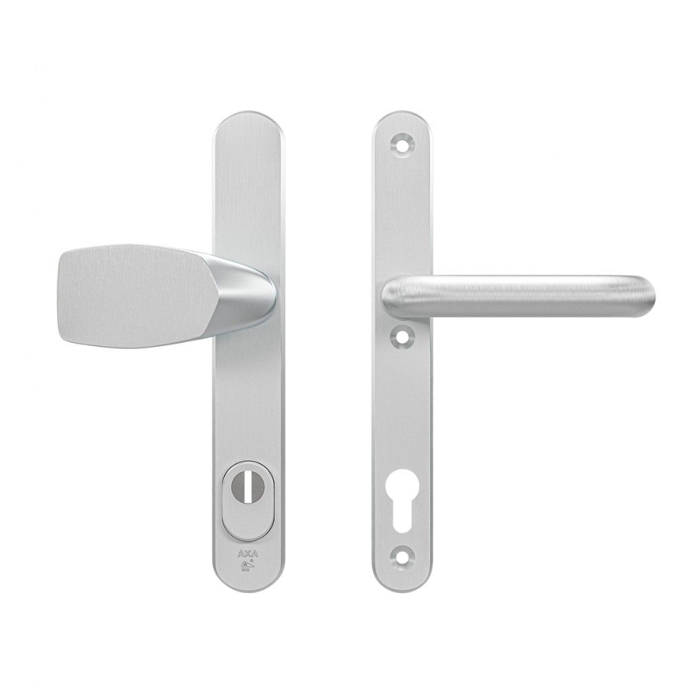 AXA veiligheidsbeslag voordeur Oval Plus smalschild Wing knop/U-kruk PC92 met kerntrekbeveiliging SKG3 - aluminium