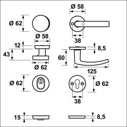 AXA set veiligheidsbeslag voordeur ronde knop/kruk met kerntrekbeveiliging SKG3 - aluminium/zwart