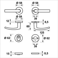AXA set veiligheidsbeslag achterdeur kruk/kruk met kerntrekbeveiliging SKG3 - aluminium