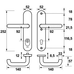 AXA veiligheidsbeslag achterdeur Oval Plus U kruk/kruk PC92 met kerntrekbeveiliging SKG3 - aluminium/zwart