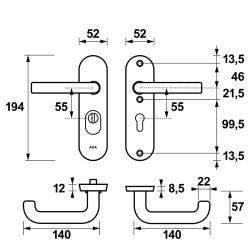 AXA veiligheidsbeslag achterdeur Oval Plus kortschild U kruk/kruk PC55 met kerntrekbeveiliging SKG3 - aluminium