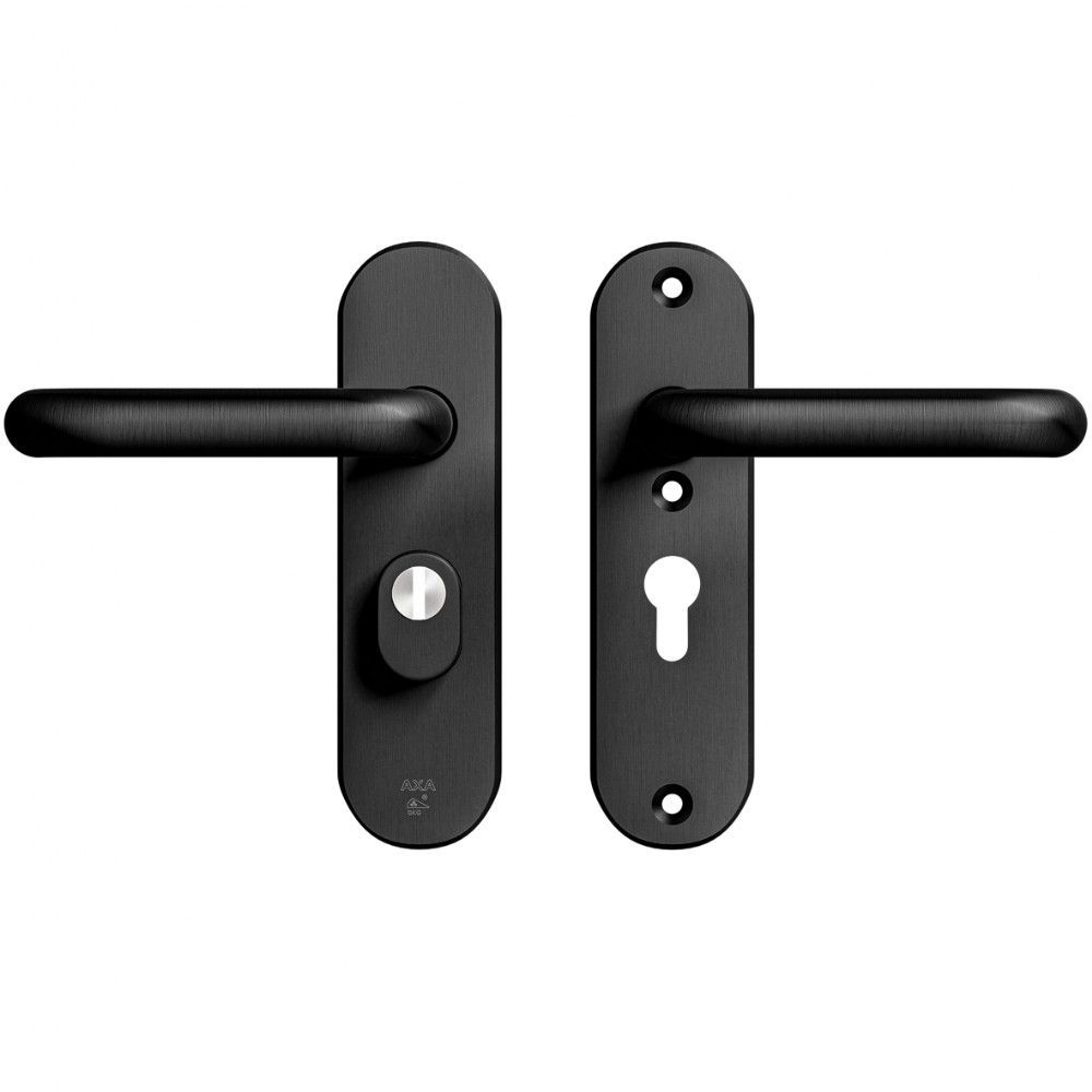 AXA veiligheidsbeslag achterdeur Oval Plus kortschild U kruk/kruk PC55 met kerntrekbeveiliging SKG3 - aluminium/zwart