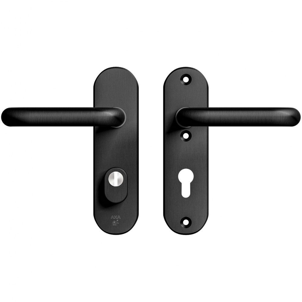AXA veiligheidsbeslag achterdeur Oval Plus kortschild U kruk/kruk PC72met kerntrekbeveiliging SKG3 - aluminium/zwart