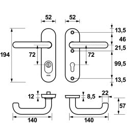 AXA veiligheidsbeslag achterdeur Oval Plus kortschild U kruk/kruk PC72met kerntrekbeveiliging SKG3 - aluminium/zwart