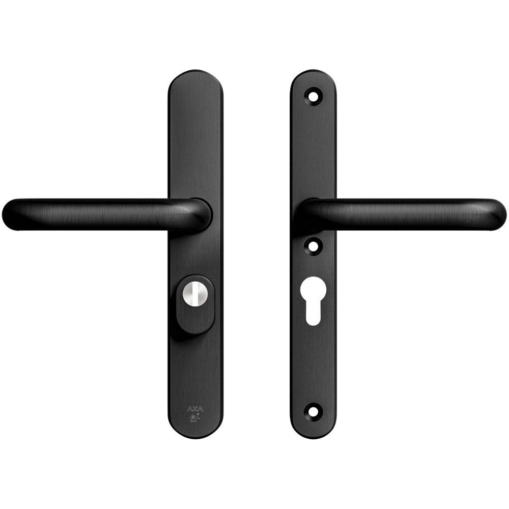 AXA veiligheidsbeslag achterdeur Oval Plus smalschild U kruk/kruk PC55 met kerntrekbeveiliging SKG3 - aluminium/zwart