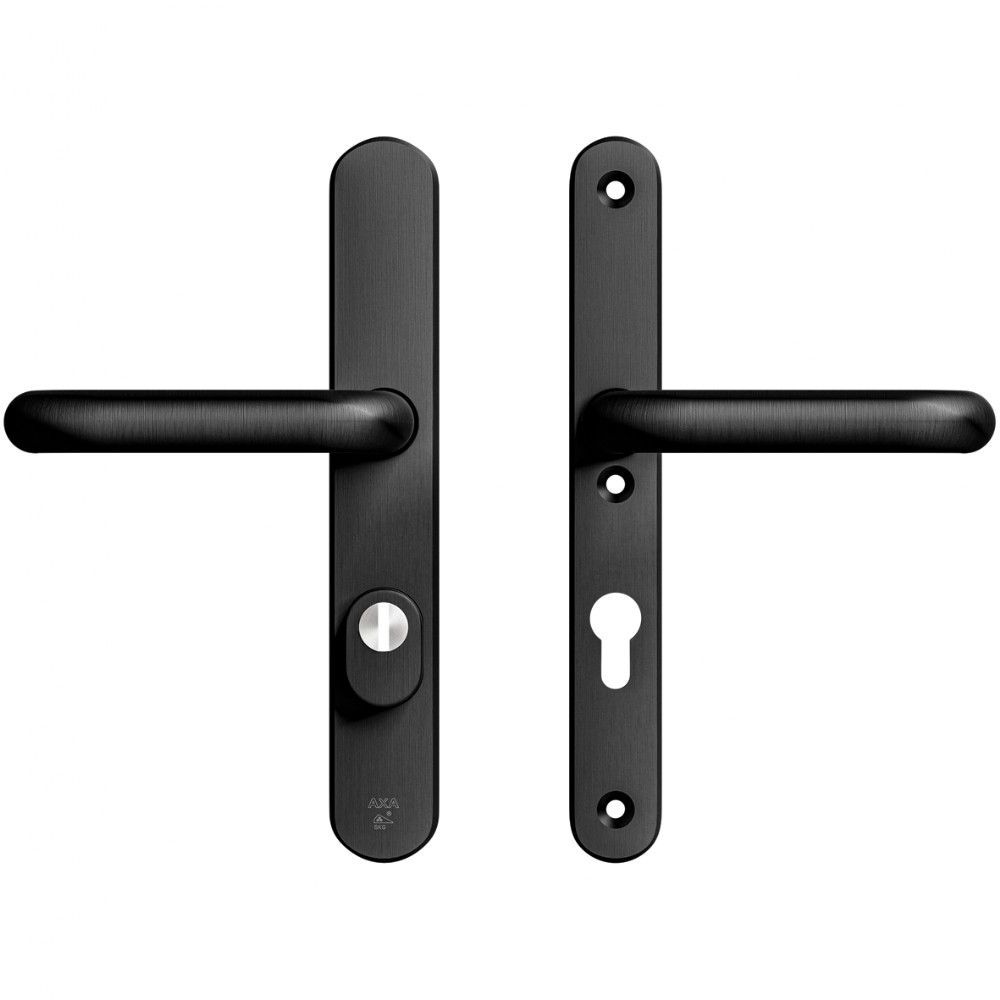 AXA veiligheidsbeslag achterdeur Oval Plus smalschild U kruk/kruk PC72 met kerntrekbeveiliging SKG3 - aluminium/zwart