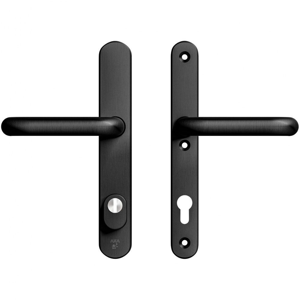 AXA veiligheidsbeslag achterdeur Oval Plus smalschild U kruk/kruk PC92 met kerntrekbeveiliging SKG3 - aluminium/zwart