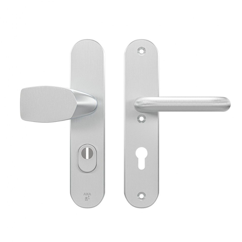 AXA veiligheidsbeslag voordeur Oval Plus Wing knop/U-kruk PC72 met kerntrekbeveiliging SKG3 - aluminium
