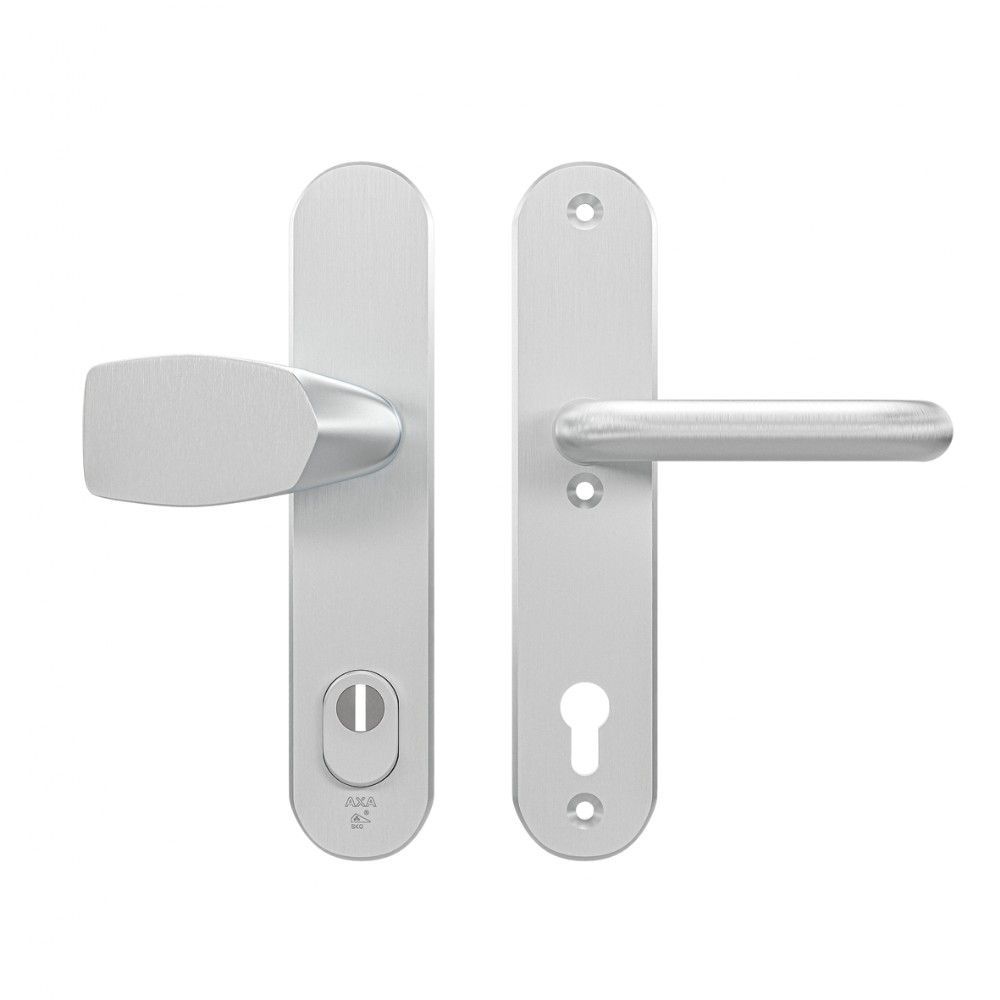 AXA veiligheidsbeslag voordeur Oval Plus Wing knop/U-kruk PC92 met kerntrekbeveiliging SKG3 - aluminium
