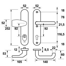 AXA veiligheidsbeslag voordeur Oval Plus Wing knop/U-kruk PC92 met kerntrekbeveiliging SKG3 - aluminium