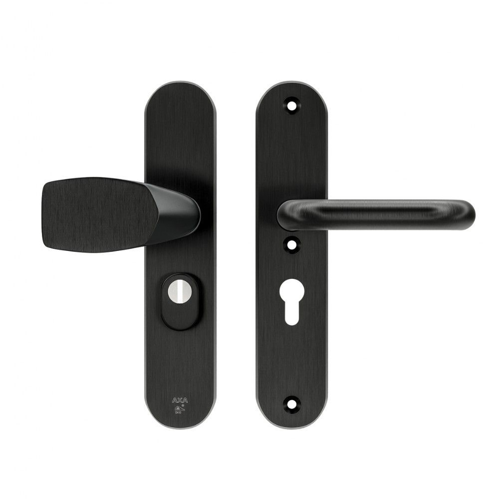AXA veiligheidsbeslag voordeur Oval Plus Wing knop/U-kruk PC55 met kerntrekbeveiliging SKG3 - aluminium/zwart