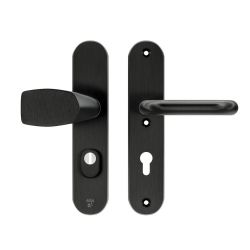 AXA veiligheidsbeslag voordeur Oval Plus Wing knop/U-kruk PC72 met kerntrekbeveiliging SKG3 - aluminium/zwart