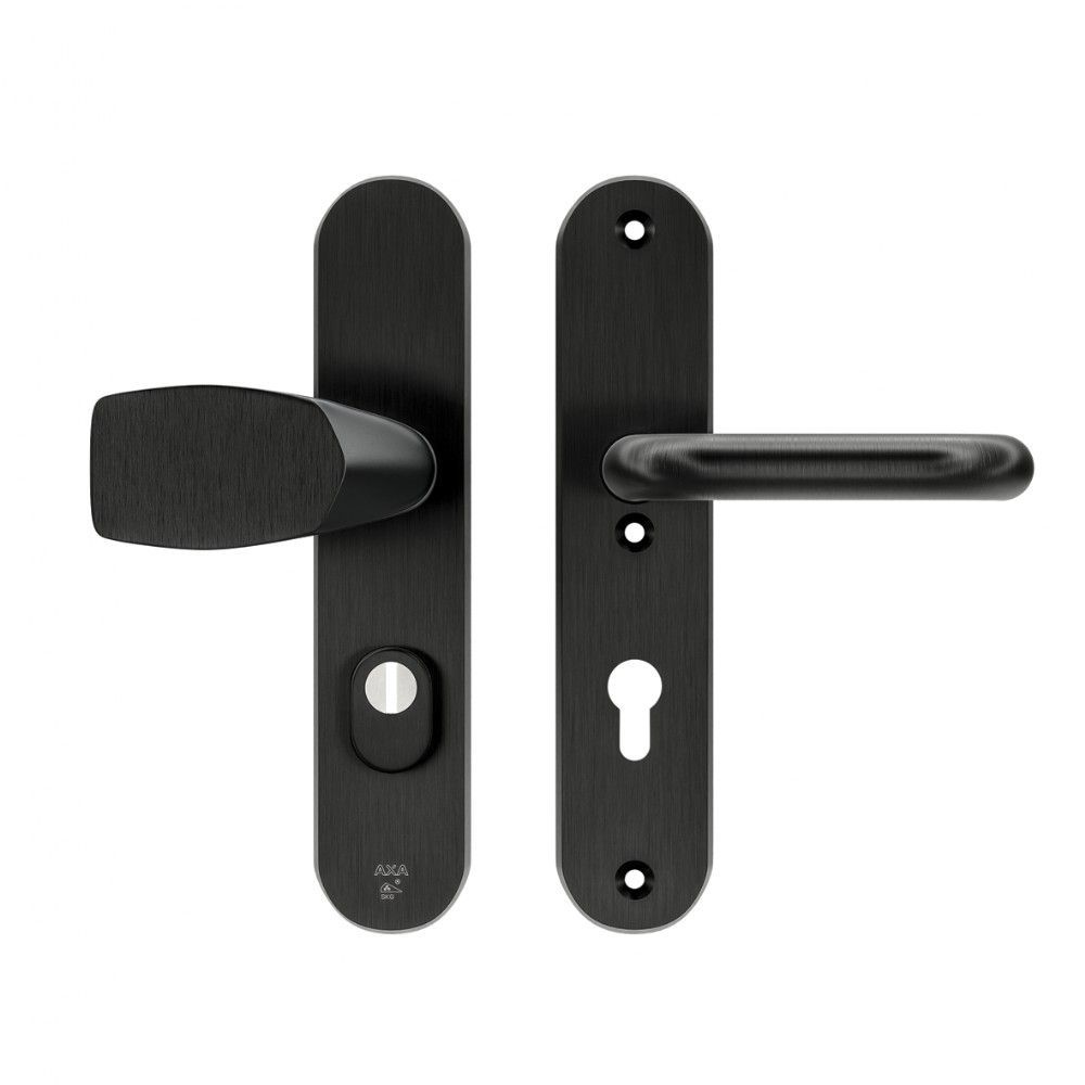 AXA veiligheidsbeslag voordeur Oval Plus Wing knop/U-kruk PC72 met kerntrekbeveiliging SKG3 - aluminium/zwart