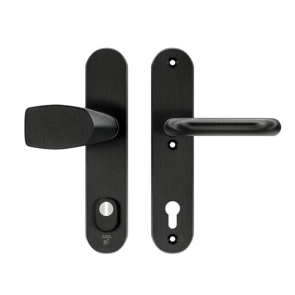 AXA veiligheidsbeslag voordeur Oval Plus Wing knop/U-kruk PC92 met kerntrekbeveiliging SKG3 - aluminium/zwart