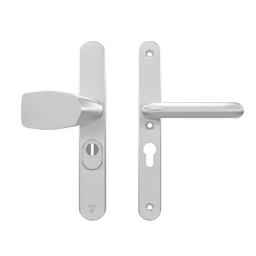 AXA veiligheidsbeslag voordeur Oval Plus smalschild Wing knop/U-kruk PC55 met kerntrekbeveiliging SKG3 - aluminium