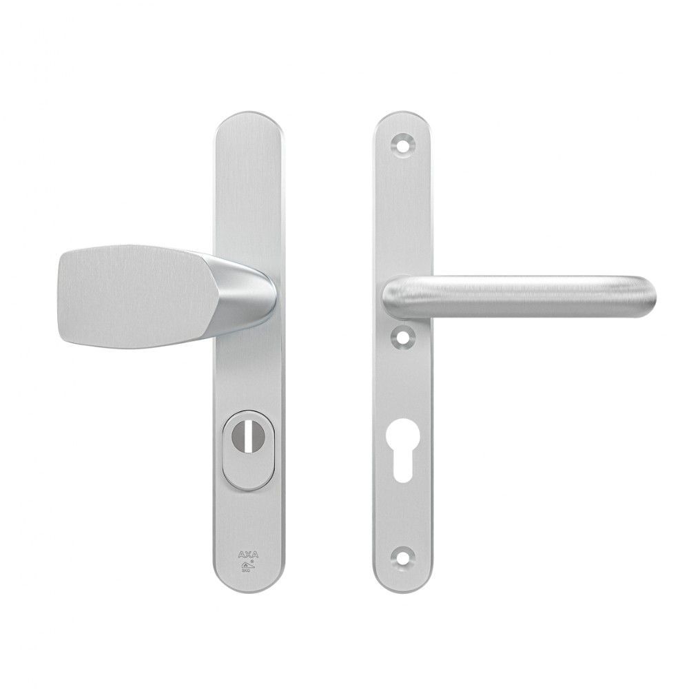 AXA veiligheidsbeslag voordeur Oval Plus smalschild Wing knop/U-kruk PC72 met kerntrekbeveiliging SKG3 - aluminium