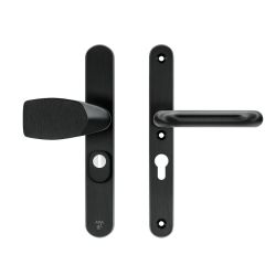 AXA veiligheidsbeslag voordeur Oval Plus smalschild Wing knop/U-kruk PC55 met kerntrekbeveiliging SKG3 - aluminium/zwart