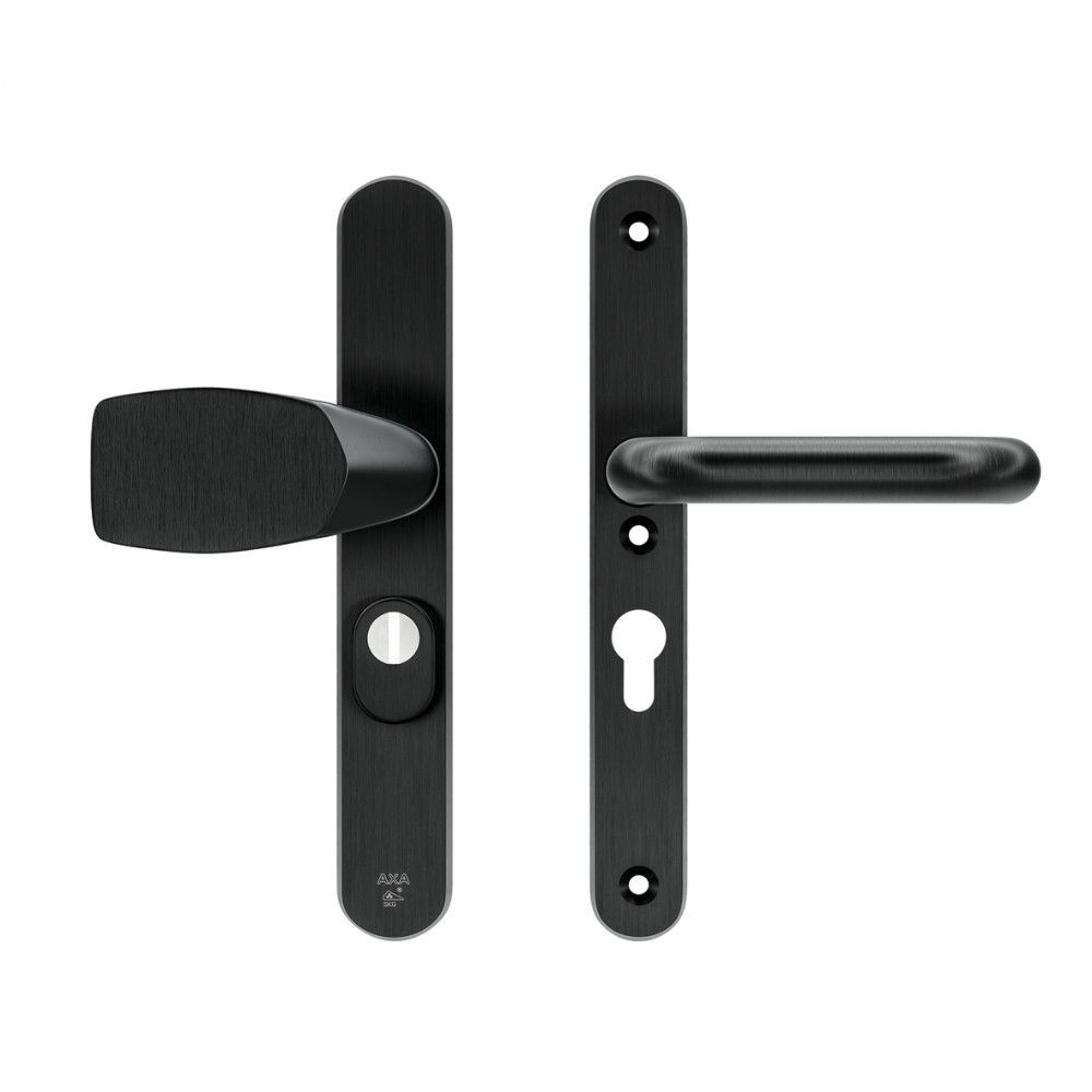 AXA veiligheidsbeslag voordeur Oval Plus smalschild Wing knop/U-kruk PC55 met kerntrekbeveiliging SKG3 - aluminium/zwart