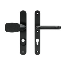 AXA veiligheidsbeslag voordeur Oval Plus smalschild Wing knop/U-kruk PC72 met kerntrekbeveiliging SKG3 - aluminium/zwart