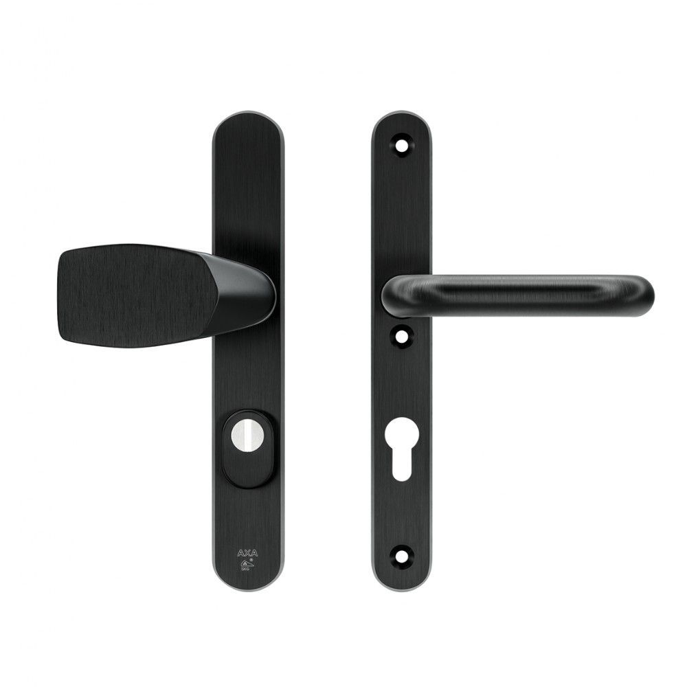 AXA veiligheidsbeslag voordeur Oval Plus smalschild Wing knop/U-kruk PC72 met kerntrekbeveiliging SKG3 - aluminium/zwart