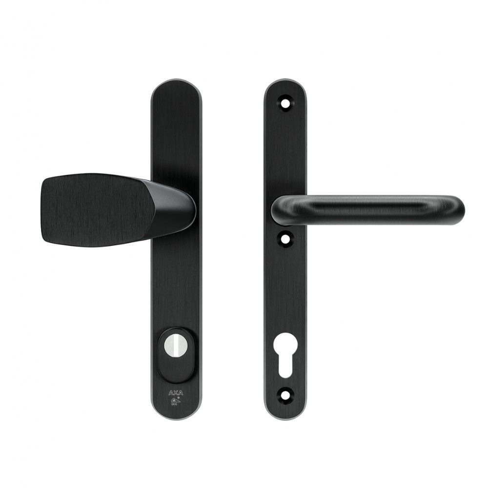 AXA veiligheidsbeslag voordeur Oval Plus smalschild Wing knop/U-kruk PC92 met kerntrekbeveiliging SKG3 - aluminium/zwart