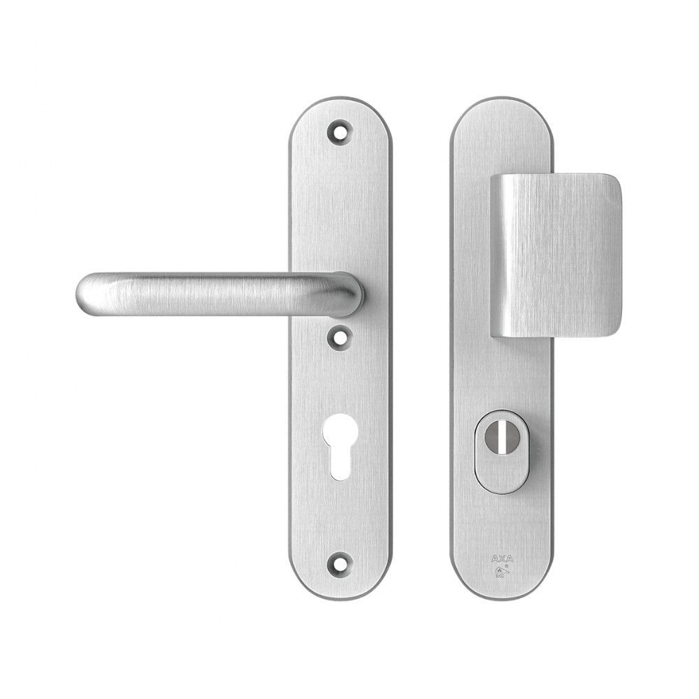 AXA veiligheidsbeslag voordeur Oval Plus D-knop/U kruk PC72 met kerntrekbeveiliging SKG3 - aluminium