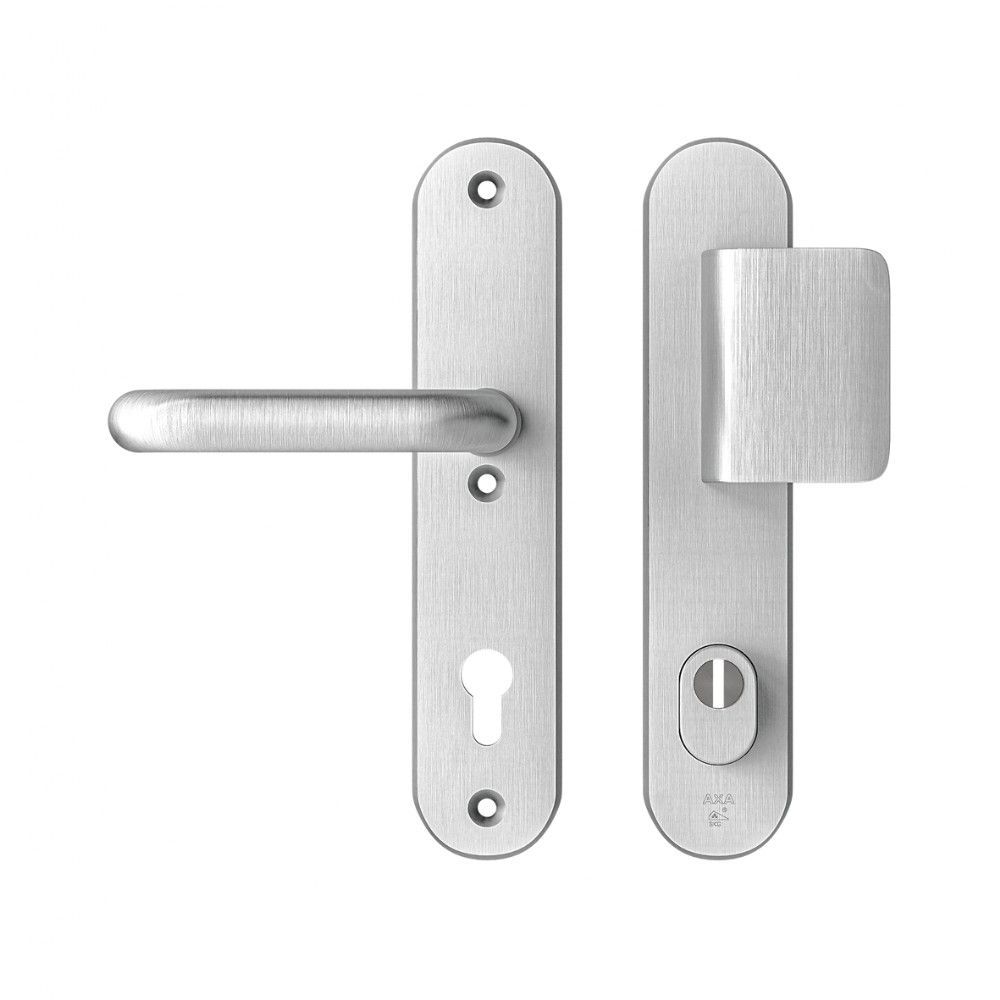 AXA veiligheidsbeslag voordeur Oval Plus D-knop/U kruk PC92 met kerntrekbeveiliging SKG3 - aluminium