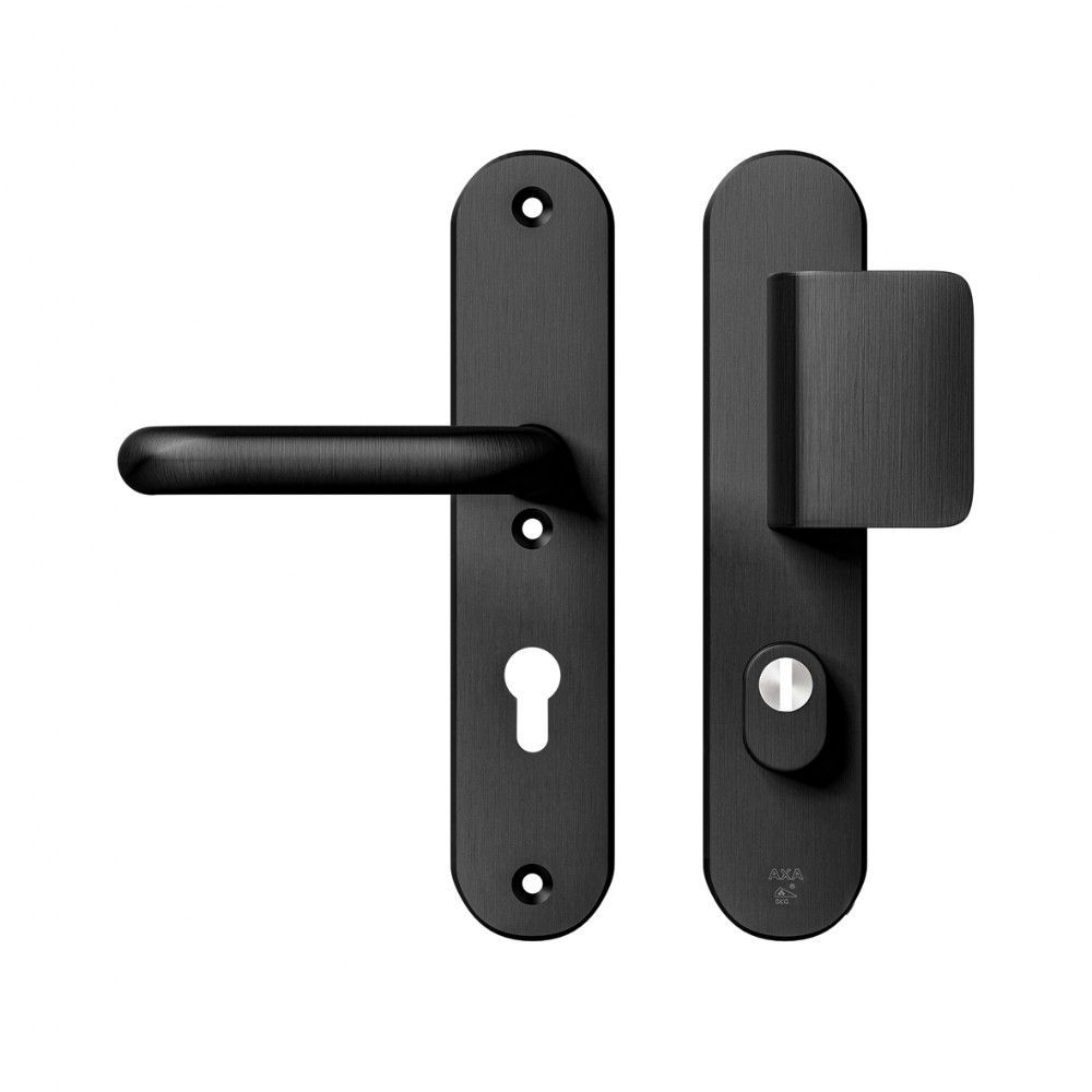 AXA veiligheidsbeslag voordeur Oval Plus D-knop/U kruk PC72 met kerntrekbeveiliging SKG3 - aluminium/zwart