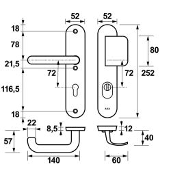 AXA veiligheidsbeslag voordeur Oval Plus D-knop/U kruk PC72 met kerntrekbeveiliging SKG3 - aluminium/zwart