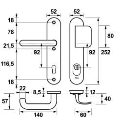 AXA veiligheidsbeslag voordeur Oval Plus D-knop/U kruk PC92 met kerntrekbeveiliging SKG3 - aluminium/zwart