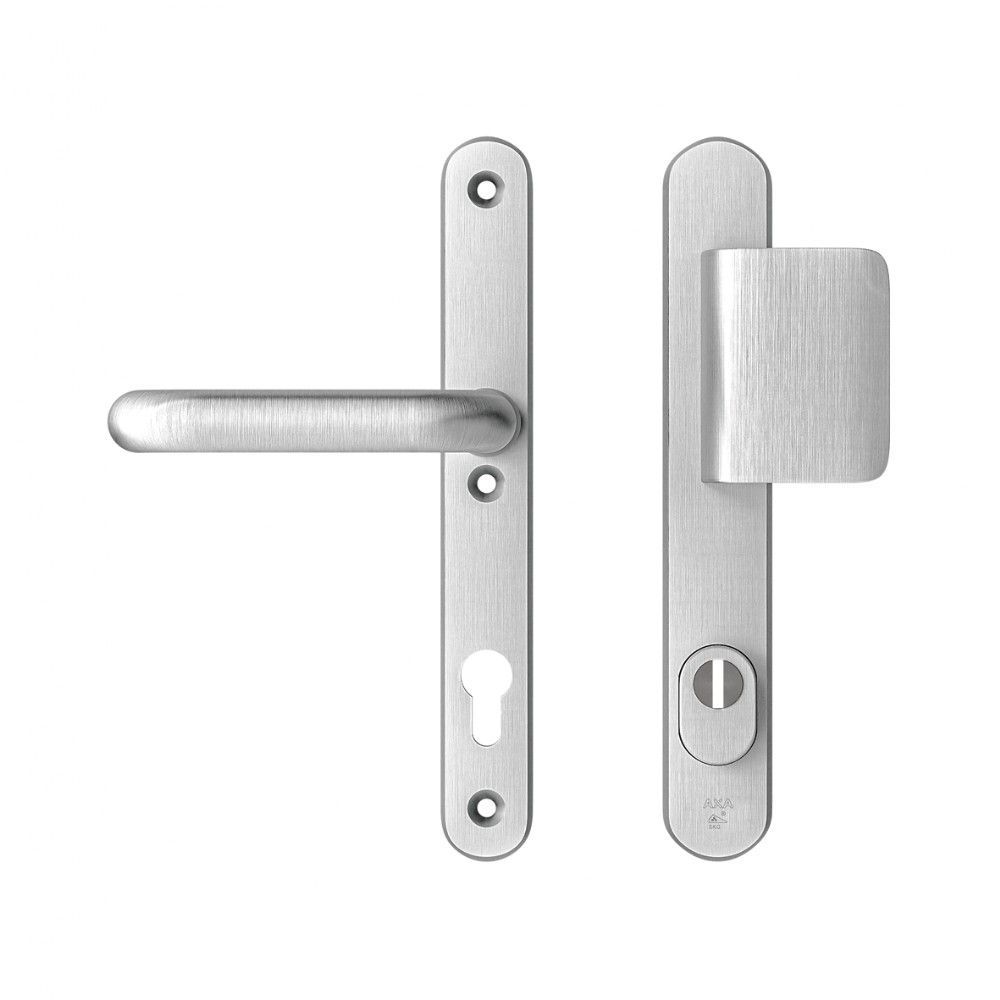 AXA veiligheidsbeslag voordeur Oval Plus smalschild D-knop/U kruk PC92 met kerntrekbeveiliging SKG3 - aluminium