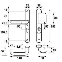 AXA veiligheidsbeslag voordeur Oval Plus smalschild D-knop/U kruk PC55 met kerntrekbeveiliging SKG3 - aluminium/zwart