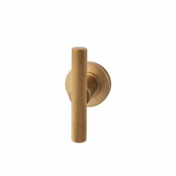 Deurkruk T-model Mila op rond rozet - messing getrommeld