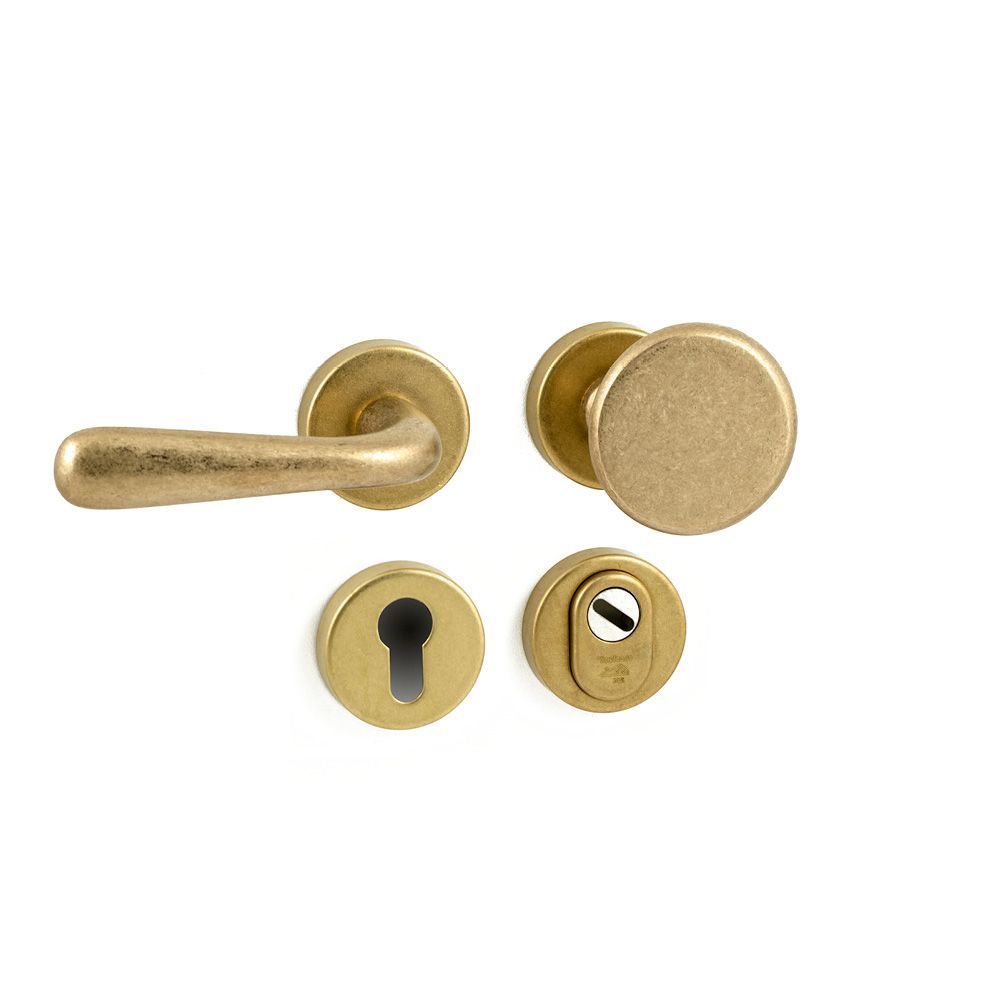 Voordeurgarnituur Monza-Silvia links UTB SKG*** - messing getrommeld