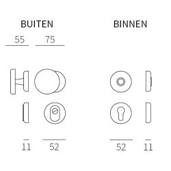 Voordeurgarnituur Monza-Silvia links UTB SKG*** - messing getrommeld