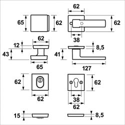 AXA set veiligheidsbeslag voordeur vierkante knop/kruk met kerntrekbeveiliging SKG3 - aluminium/zwart