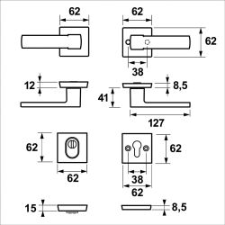AXA set veiligheidsbeslag achterdeur vierkant kruk/kruk met kerntrekbeveiliging SKG3 - aluminium/zwart