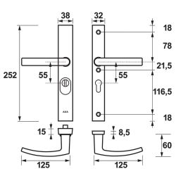 AXA veiligheidsbeslag achterdeur Edge Plus rechth. smalschild Blok kruk/kruk PC55 met kerntrekbeveiliging SKG3 - aluminium