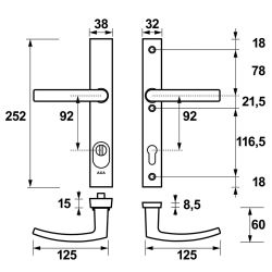AXA veiligheidsbeslag achterdeur Edge Plus rechth. smalschild Blok kruk/kruk PC92 met kerntrekbeveiliging SKG3 - aluminium/zwart