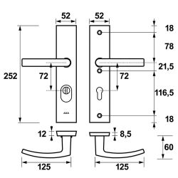 AXA veiligheidsbeslag achterdeur Edge Plus rechthoekig schild Blok kruk/kruk PC72 met kerntrekbeveiliging SKG3 - aluminium/zwart