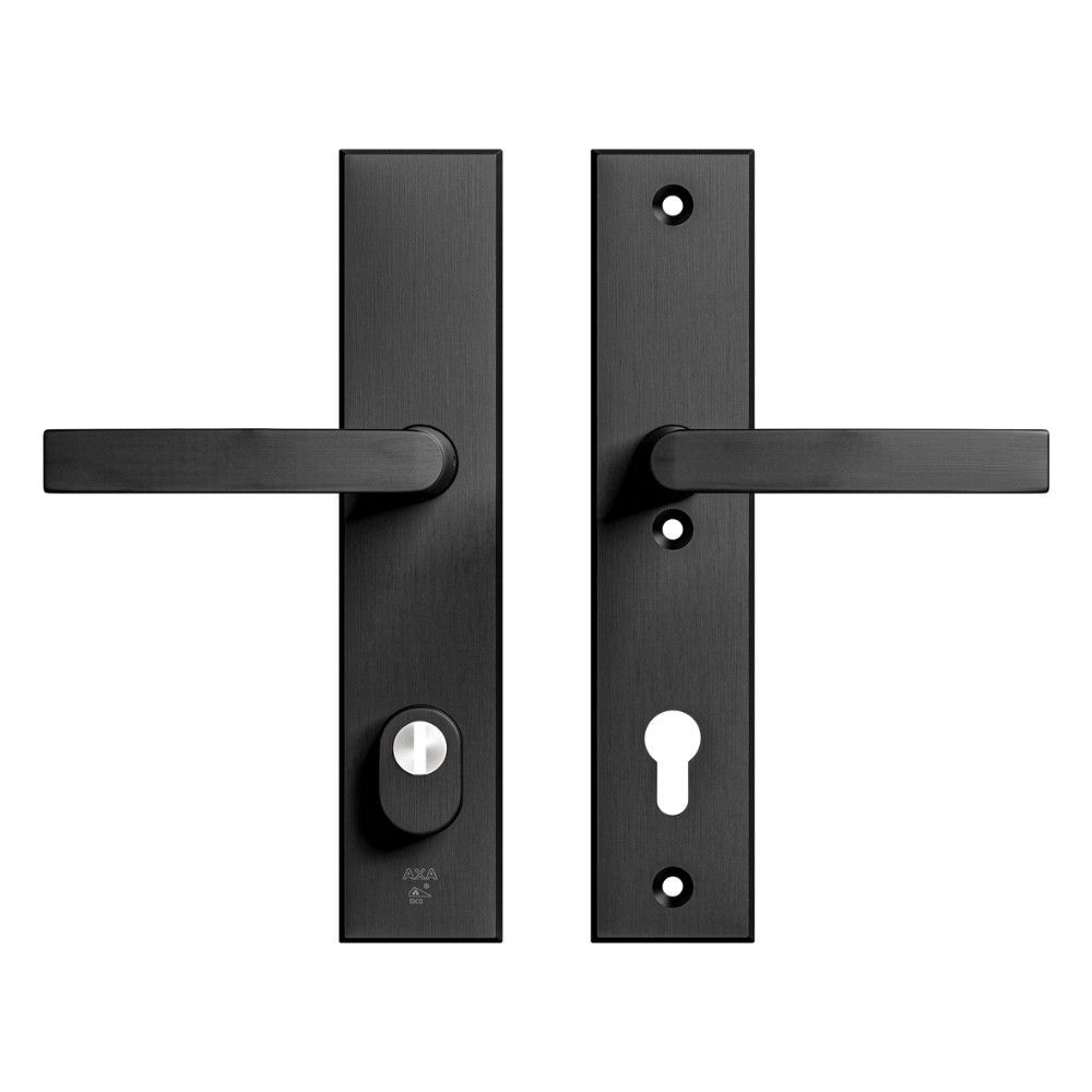 AXA veiligheidsbeslag achterdeur Edge Plus rechthoekig schild Blok kruk/kruk PC92 met kerntrekbeveiliging SKG3 - aluminium/zwart