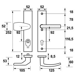 AXA veiligheidsbeslag voordeur Edge Plus rechthoekig Wing knop/Blok-kruk PC92 met kerntrekbeveiliging SKG3 - aluminium