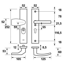 AXA veiligheidsbeslag voordeur Edge Plus rechthoekig Wing knop/Blok-kruk PC55 met kerntrekbeveiliging SKG3 - aluminium/zwart