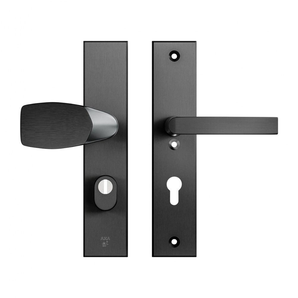 AXA veiligheidsbeslag voordeur Edge Plus rechthoekig Wing knop/Blok-kruk PC72 met kerntrekbeveiliging SKG3 - aluminium/zwart